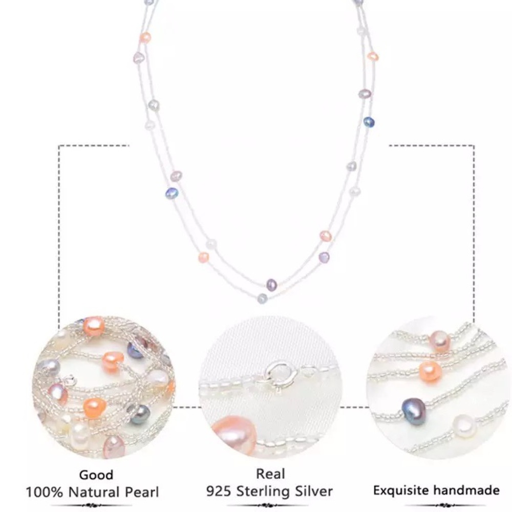 925 Multicolored Fresh Water Long Pearl Necklace